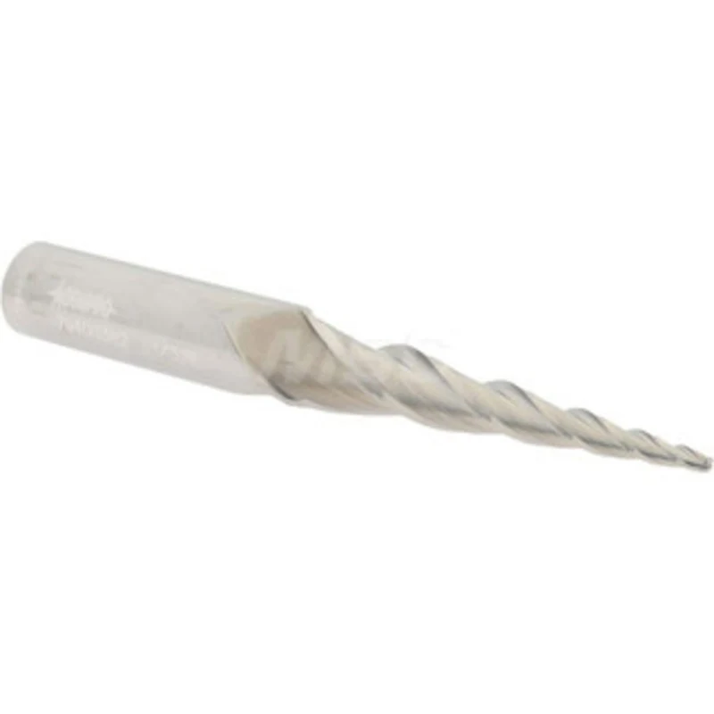 Accupro 5 per Side 1/16 Small End Diam 1-1/2 LOC 3-Flute Solid Carbide Tapered Ball End Mill Uncoated, 3/8 Shank Diam...